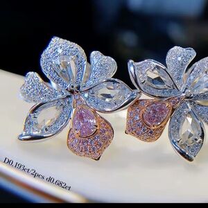 Elegant Silver and Pink Floral Earrings